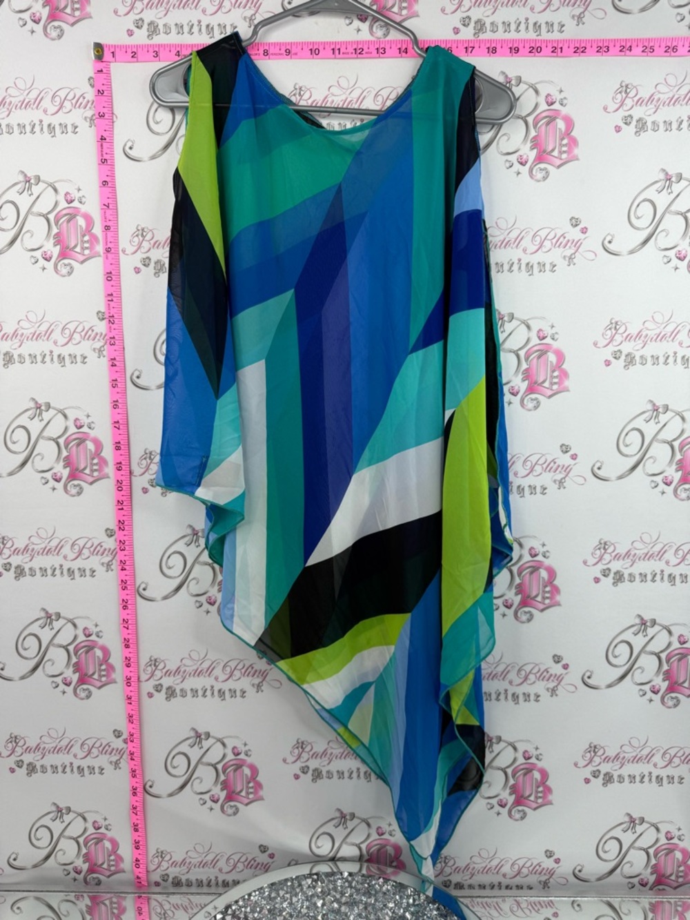 Rapz poncho shawl cover up Colorblock One-Shoulder Tunic in Teal, Blue & Lime